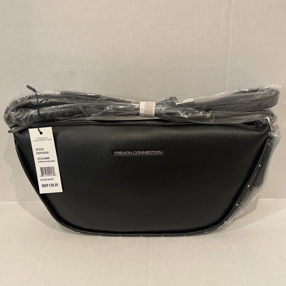 French Connection Clara Textured Crossbody Bag – Black NWT MSRP $98‎